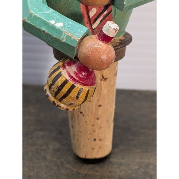 Vintage Hand-Carved Mechanical Cork Bottle Stopper Man Drinking Wine - Picture 13 of 15